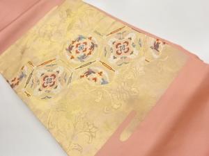 引箔ヱ霞に亀甲・華文・花鳥模様織出し名古屋帯